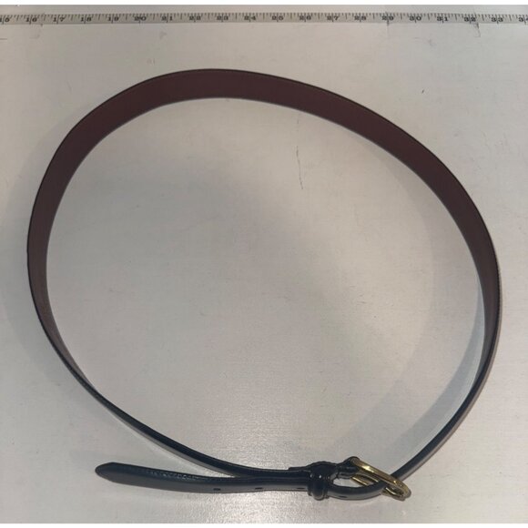 Coach Mens Leather Belt Sz 42 Black Smooth Cowhide Polished Brass Buckle Luxury - Picture 2 of 12